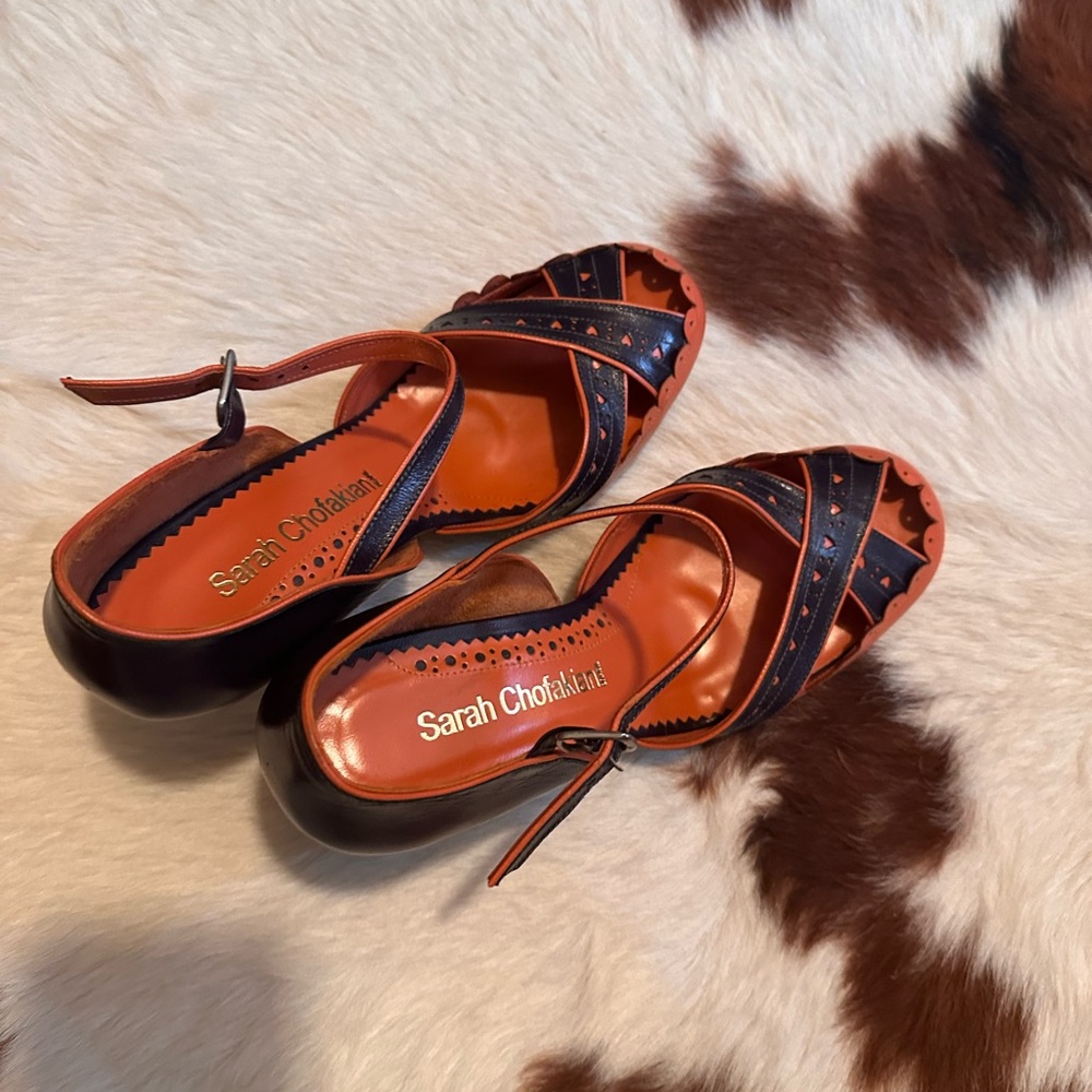 Sarah Chofakian | RARE ❤️ heart pattern strappy heels 💃 | sz 38 EU/ 36 BRA